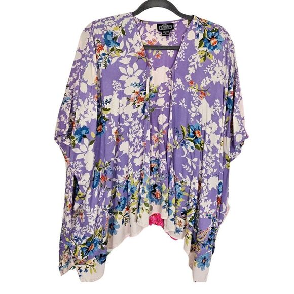 Angie Floral Purple Kimono Spring Lightweight Layer Vacationwear Resortwear - Picture 1 of 7